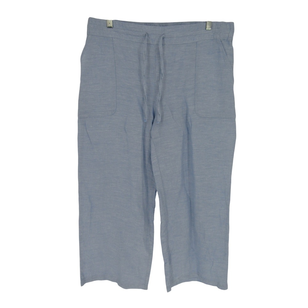 Liz Claiborne Linen Blend Cropped Pants Womens‎ XL Blue Elastic Drawstring Capri